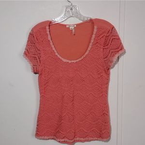Marineblu medium Modcloth scalloped lace trim coral blouse m top